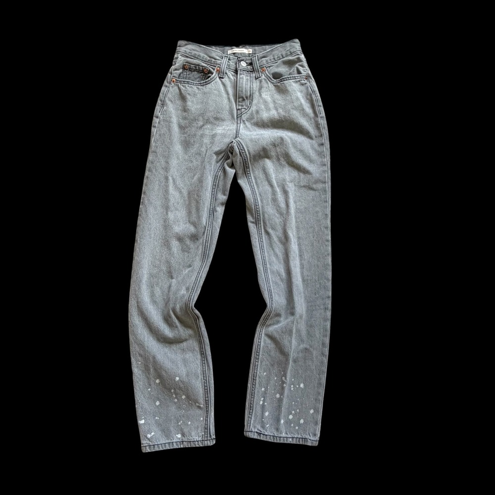 Levis Low Pro Straight Jeans Grey Paint Splatter Washed Denim W24 L30 Distressed